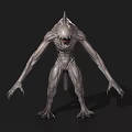 Scary Alien Monster with Sharp Teeth Spiked Back and Slim Gray Body in Dark Background