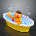Yellow Bathtub Featuring Cartoon Character Yellow Rubber Duck Bubbles and Blue Water
