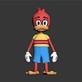 Cartoon Character Standing With Red Head Striped Shirt Blue Shorts White Gloves And Yellow Feet