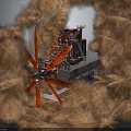 Red Rocket Propulsion Engine Amid Cosmic Dust Clouds And Launch Platform 3d model