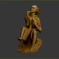 Golden Winged Female Mythical Sculpture Playing Harp Artwork