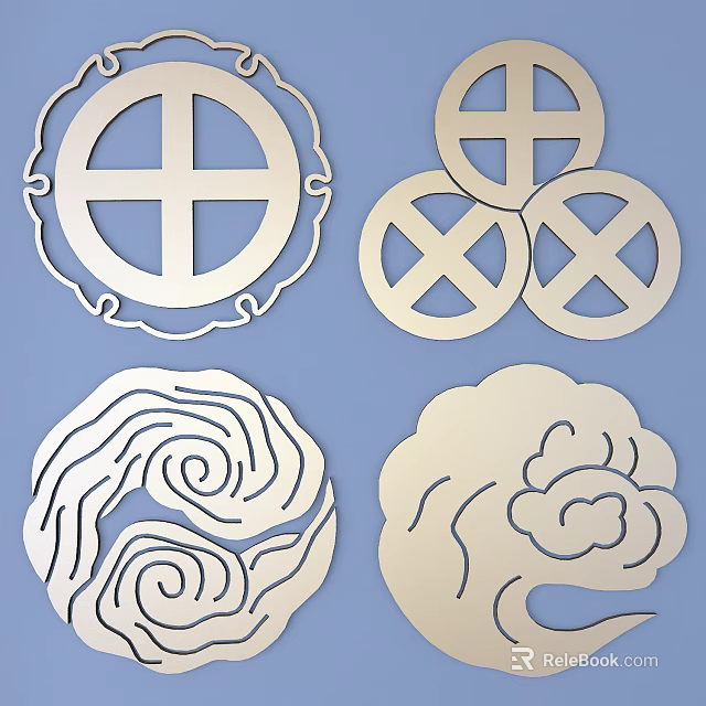 Elegant Intricate Circular Cross Spiral Swirl And Cloud Motif Carvings On Decorative Plates 3d model 