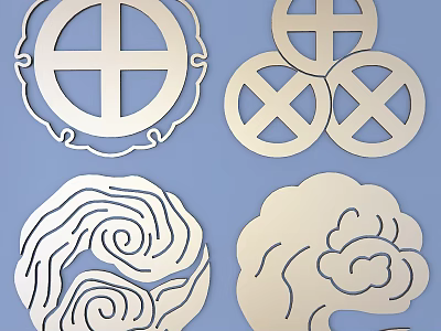 Elegant Intricate Circular Cross Spiral Swirl And Cloud Motif Carvings On Decorative Plates 3d model