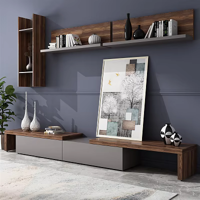 Modern TV Cabinet Minimalist Telescopic TV Cabinet Wall Cabinet Accessories 3d model