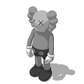 Gray Cartoon Plush Doll With Large Ears X Marks On Face Black Shorts White Gloves