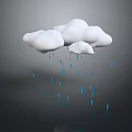 White Clouds With Falling Blue Raindrops And Reflection On Gray Background