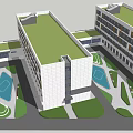 Modern School Building With Green Roof Surrounding Trees And Open Green Spaces