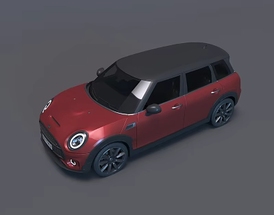 Red Mini Five Door Hatchback Car With Black Roof And Black Wheels Modern Design 3d model