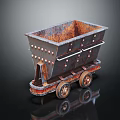 Rusty Vintage Metal Mine Cart With Wheels On Reflective Surface 3d model