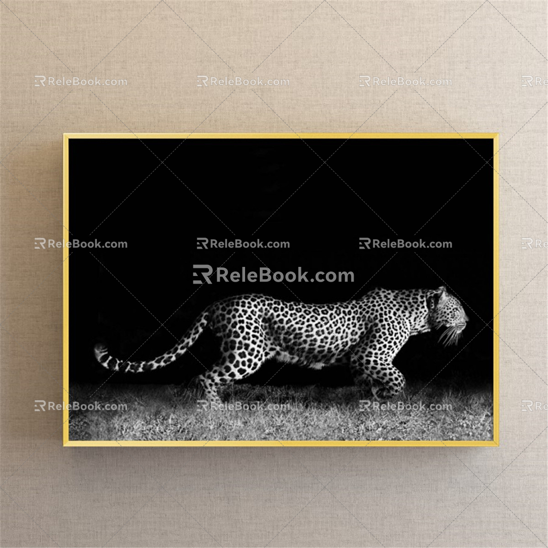 Modern Animal Painting Simple Black and White Study Animal Leopard Decorative Painting 3d model