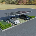 Solar Powered Parking Lot with Covered Shelter for Two Cars Surrounded by Greenery and Trees