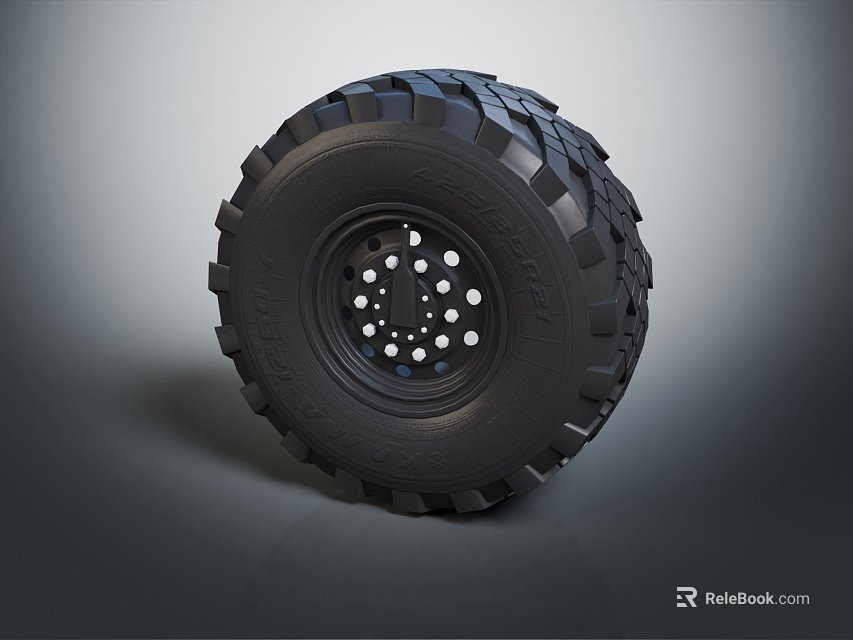 Off Road Tire With Deep Tread Pattern And Wheel Rim Featuring Multiple Holes 3d model 