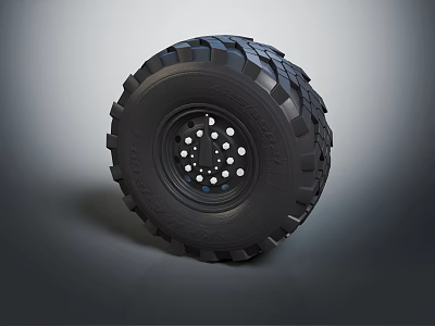 Off Road Tire With Deep Tread Pattern And Wheel Rim Featuring Multiple Holes 3d model