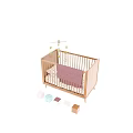 Wooden Baby Crib With Star Moon Mobile Mattress And Purple Blanket