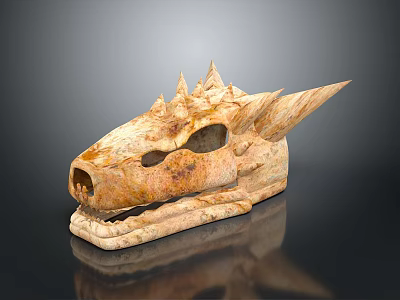 Ancient Mythical Dragon Skull With Spikes Horn And Rough Texture On Dark Background 3d model