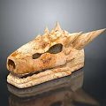 Ancient Mythical Dragon Skull With Spikes Horn And Rough Texture On Dark Background