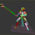 Armored Warrior With Blue Greatsword Standing Near Mythical Dragon On Stone Ground