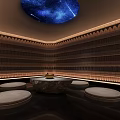 Bath Center Sauna Room With Wooden Striped Walls Stone Table And Starry Ceiling