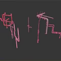 Industrial Piping Components With Red Silver Fittings And Metal Supports