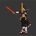 3D Fantasy Character Holding Multiple Swords With Red Coat Brown Hair And White Boots