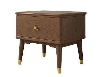 Wooden Nightstand With Wood Grain Single Drawer Golden Knob And Golden Legs 3d model