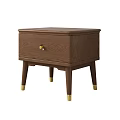 Wooden Nightstand With Wood Grain Single Drawer Golden Knob And Golden Legs