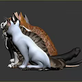 Various Colored Cat Breeds Standing Side By Side On Gray Background With Floor Reflections