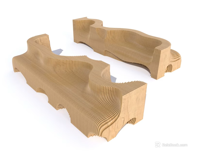 Wooden Outdoor Chairs With Modern Wavy Design For Garden Patio Comfort 3d model 