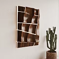 Modern Wooden Wave Textured Wall Decor With LED Light And Cactus Plant