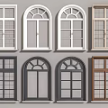 Casement Windows In Various Colors And Frame Styles With Arched Top And Glass Panes