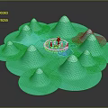 Vibrant Cartoon Scene With Green Island Small Hills And Central Decorative Area
