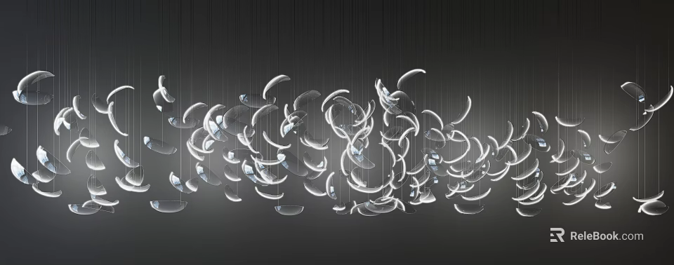 Sleek Modern White Ring Shaped Transparent Glass Chandelier on Black Background 3d model 