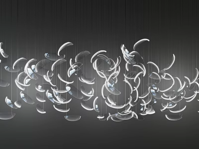 Sleek Modern White Ring Shaped Transparent Glass Chandelier on Black Background 3d model