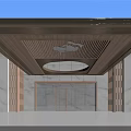 Modern Entrance Gate Design With Marble Walls Wooden Ceiling And Glass Doors