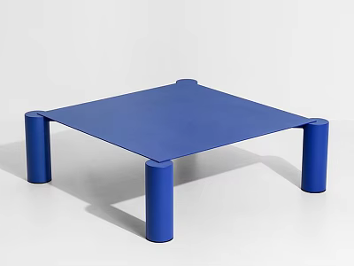 Modern Blue Square Coffee Table With Cylindrical Legs And Minimalist Design 3d model