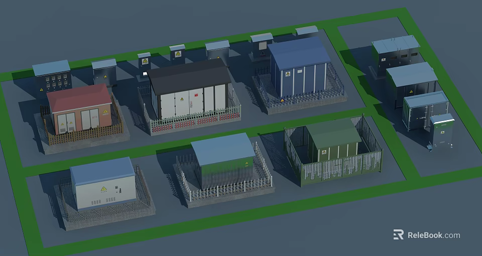 Industrial Equipment Facilities With Multiple Colored Buildings And Outdoor Layout 3d model 