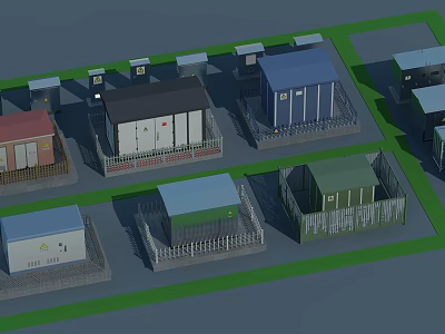 Industrial Equipment Facilities With Multiple Colored Buildings And Outdoor Layout 3d model