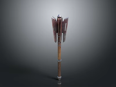 Medieval Weapon Design With Long Wooden Handle And Metal Spearhead Structure 3d model