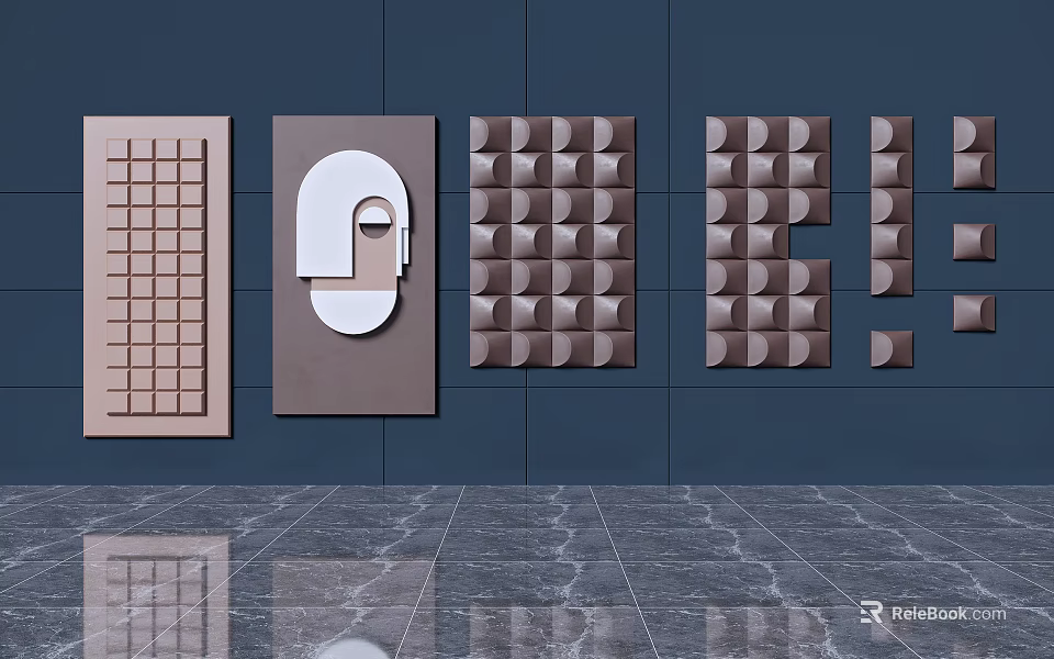 Modern Wall Decor With Geometric Patterns In Dark And Light Brown On Wall Surface 3d model