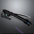 Futuristic Sci Fi Weapon With Metallic Structure And Blue Glowing Accents
