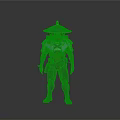 Detailed Futuristic Warrior Armor Design With Blue Red Accents And Conical Hat