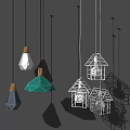 Modern Geometric Pendant Lights With Wooden Bases And Colorful Metal Frames For Home Decor