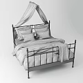 Modern Metal Frame Double Bed with Bed Rails Patterned Pillows and Light Blanket 3d model