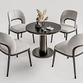 Modern Dining Table And Chairs Set With Light Gray Seats And Dark Round Top 3d model