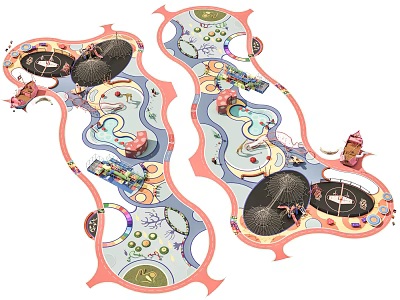 Park Landscape Design With Winding Paths Circular Plazas And Water Features 3d model