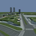 Modern Urban Commercial Street With Tall Buildings Green Lawns And Pedestrian Areas