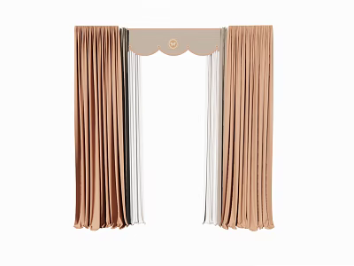 Brown Velvet Curtains With Layered Sheer Panels And Decorative Valance Design 3d model