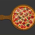 Freshly Baked Pizza with Tomato Toppings and Herbs on Wooden Pizza Board