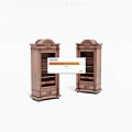 Traditional Wooden Display Cabinets With Carved Details And Multiple Shelves