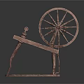 Antique Copper Spinning Wheel With Wooden Frame And Traditional Textile Equipment